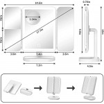 KAPASKI Rechargeable Trifold Makeup Mirror, 3 Colors Dimmable Vanity Mirror with 74 LED Lights, 1X/3X/5X/10X Magnifying Cosmetic Mirror, Cordless Lighted Mirror, 90°&180° Free Rotation(White)