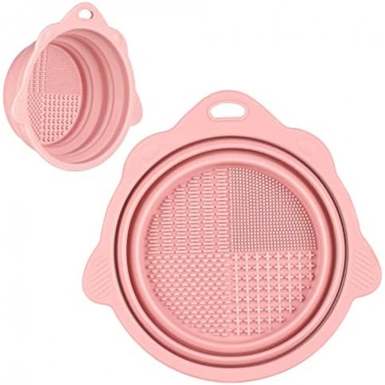 Foldable Silicone Makeup Brush Cleaner Bowl - Etercycle Portable Cleaning Tool for Brushes, Powder Puffs, and Sponges (Pink)