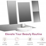 Fancii LED Lighted Makeup Mirror, Rechargeable Vanity Trifold Mirror with 5X & 10x Magnifications - 68 Dimmable Natural Lights, Touch Screen, Best Adjustable Make Up Mirror with Cosmetic Stand, Tria 2