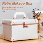 urecity Portable Retro Leather Makeup Train Case Cosmetic Organizer Case Leather Storage Box with Combination Lock (12.5", Rose White)