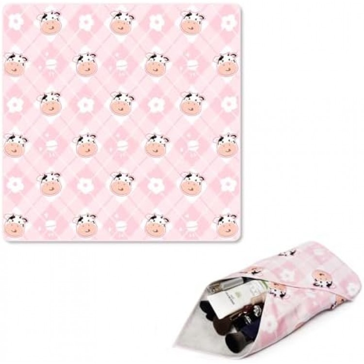 OVS4U Travel Makeup Bag, Self-Adhesive Cosmetic Bag Travel Essentials, Pink Cow, Pink Cow