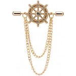 Men's Gold Alloy Crystal Ship's Steering Wheel with Chain Lapel Pin