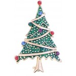 Alilang Silvery Tone Green Rhinestones Holiday Christmas Tree Star Brooch Pin