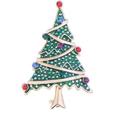 Alilang Silvery Tone Green Rhinestones Holiday Christmas Tree Star Brooch Pin