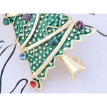 Alilang Silvery Tone Green Rhinestones Holiday Christmas Tree Star Brooch Pin