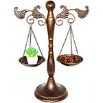 Owlgift Vintage Metal Libra Jewelry Display, Antique Scale Tray Cosmetic Organizer, Farmhouse Candleholder Lawyer of Justice, Unique Centerpiece Stand Storage – Bronze,13.6" W x 18.3" H