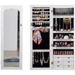 LEVEDE LED Lights Jewelry Cabinet Armoire, Lockable Jewelry Storage Organizer with Full Length Mirror, Wall/Door Mounted Dressing Mirror for Bedroom, Bathroom, Living Room (37 x 9 x 122cm, White)