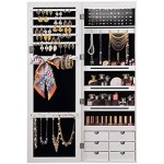 LEVEDE LED Lights Jewelry Cabinet Armoire, Lockable Jewelry Storage Organizer with Full Length Mirror, Wall/Door Mounted Dressing Mirror for Bedroom, Bathroom, Living Room (37 x 9 x 122cm, White)