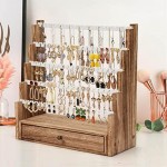 Pinzoveco Earring Organizer, 5 Layer Earring Holder Organizer with Necklace Holder Pole, Rustic Wood Jewelry Organizer Stand Display for Stud Earring Bracelet Necklace Ring, 175 Earring Holes