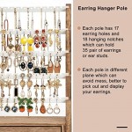 Pinzoveco Earring Organizer, 5 Layer Earring Holder Organizer with Necklace Holder Pole, Rustic Wood Jewelry Organizer Stand Display for Stud Earring Bracelet Necklace Ring, 175 Earring Holes