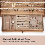 Pinzoveco Earring Organizer, 5 Layer Earring Holder Organizer with Necklace Holder Pole, Rustic Wood Jewelry Organizer Stand Display for Stud Earring Bracelet Necklace Ring, 175 Earring Holes