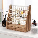 Pinzoveco Earring Organizer, 5 Layer Earring Holder Organizer with Necklace Holder Pole, Rustic Wood Jewelry Organizer Stand Display for Stud Earring Bracelet Necklace Ring, 175 Earring Holes