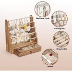 Pinzoveco Earring Organizer, 5 Layer Earring Holder Organizer with Necklace Holder Pole, Rustic Wood Jewelry Organizer Stand Display for Stud Earring Bracelet Necklace Ring, 175 Earring Holes