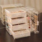 SYAMEET Acrylic Jewellery Organiser Box,4 Velvet Drawers Clear Jewellery Box with Clear Earring Holder Jewelry Hanging Boxes, Earrings Ring Necklace Holder Accessories Storage,Women,Girls