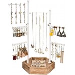 Jewelry Organizer Stand - 6 Tier Jewelry Holder with Adjustable Height Necklace Holder Organizer Display & Storage for Earrings Ring Bracelet (White Pole+Rustic Brown)