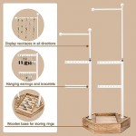 Jewelry Organizer Stand - 6 Tier Jewelry Holder with Adjustable Height Necklace Holder Organizer Display & Storage for Earrings Ring Bracelet (White Pole+Rustic Brown)