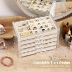 LIAN Acrylic Jewelry Organizer with 3 or 5 Drawers Clear Acrylic Velvet Earring Necklace Ring Jewelry Display Holder Stackable Large Jewelry Case for Women Girls(5 Dawers-Gray-A)