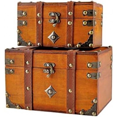 2 pcs/Set Vintage Handmade Storage Box - Vintage Wooden Storage Box Antique Style Jewelry Organizer for Wardrobe Jewerly Box Trinket Box Decorative Box (301-Combo4)