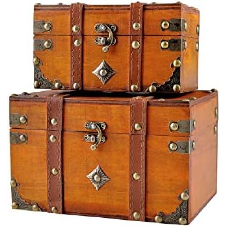 2 pcs/Set Vintage Handmade Storage Box - Vintage Wooden Storage Box Antique Style Jewelry Organizer for Wardrobe Jewerly Box Trinket Box Decorative Box (301-Combo4)