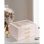 Vlando Jewelry Box for Women, Glass Lid Jewelry Organizer with 3 Drawers for Necklaces Rings Earrings Bracelets - Pink