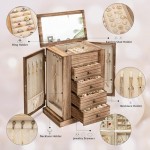 Jewelry Box for Women, 5 Layer Large Wood Boxes & Organizers for Necklaces Earrings Rings Bracelets, Rustic Organizer with Drawers and Mirror(Carbonized Black)