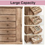 Jewelry Box for Women, 5 Layer Large Wood Boxes & Organizers for Necklaces Earrings Rings Bracelets, Rustic Organizer with Drawers and Mirror(Carbonized Black)