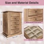 Jewelry Box for Women, 5 Layer Large Wood Boxes & Organizers for Necklaces Earrings Rings Bracelets, Rustic Organizer with Drawers and Mirror(Carbonized Black)