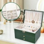 Anshine Jewelry Box, Jewelry Organizer Box For Women Girls Jewelry Display Case And Organzier,3- Layer Varying Compartments Jewelry Box for Necklace Earrings Rings Bracelets (Green)