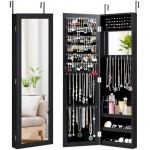 Giantex Wall/Door Mounted Jewelry Cabinet w/Full Length Mirror, Jewelry Armoire w/Storage Shelves, 2 Hanging Hook, Larger Capacity, Over the Door Jewelry Organizer, Black