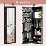 Giantex Wall/Door Mounted Jewelry Cabinet w/Full Length Mirror, Jewelry Armoire w/Storage Shelves, 2 Hanging Hook, Larger Capacity, Over the Door Jewelry Organizer, Black