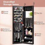 Giantex Wall/Door Mounted Jewelry Cabinet w/Full Length Mirror, Jewelry Armoire w/Storage Shelves, 2 Hanging Hook, Larger Capacity, Over the Door Jewelry Organizer, Black