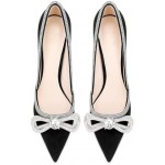 Tupakei Women's Stiletto High Heels Pointed Toe Pumps with Rhinestone Bow Elgant Wedding Party Shoes