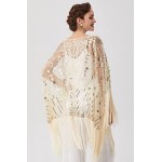 ABEYOND 1920s Beaded Shawl Wraps Sequin Fringed Evening Cape Wedding Bridal Shawl Scarf for Evening Dresses Party