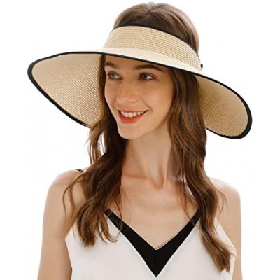 NobleScore Lullaby Women's UPF 50+ Packable Wide Brim Roll-Up Sun Visor Beach Straw Hat