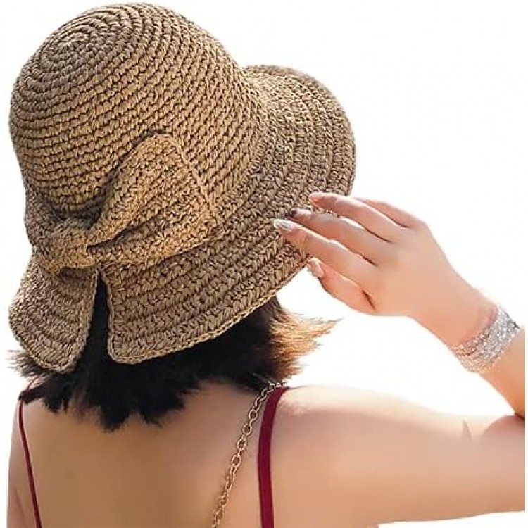 Foldable Wide Brim Floppy Straw Sun Hat Summer Beach Hat for Women Girl