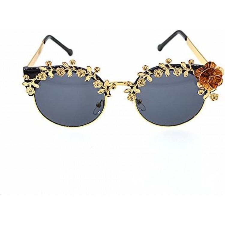 Glasses Women's Sunglasses Handmade Metal Flower Polarized Baroque for Women Retro Gold Color UV Protection Driving Sunglasses Blue Light Glasses for Women