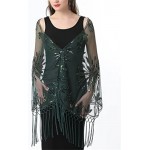 Women Glitter 1920s Sequin Fringe Scraf Wedding Bridal Cape Tassel Evening Shawl Wrap