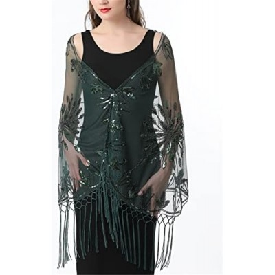 Women Glitter 1920s Sequin Fringe Scraf Wedding Bridal Cape Tassel Evening Shawl Wrap