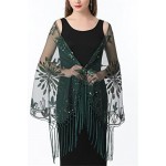 Women Glitter 1920s Sequin Fringe Scraf Wedding Bridal Cape Tassel Evening Shawl Wrap