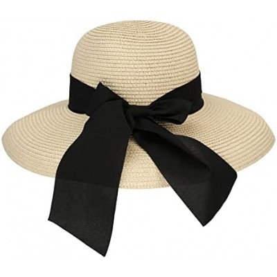 Surblue Straw Summer Hat Women's Floppy Sun Hat Wide Brim Beach Bow Hat