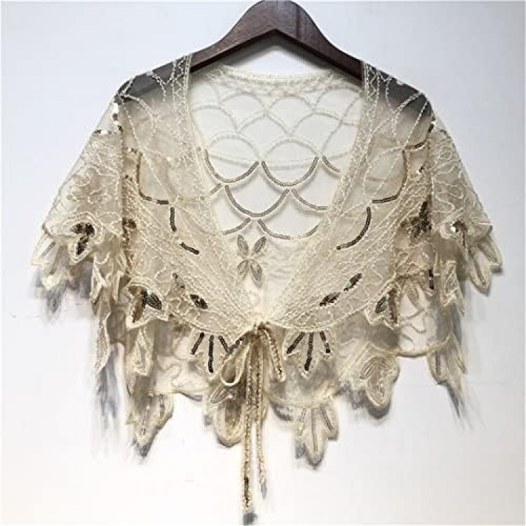 Women's Vintage 1920S Shawl Beaded Sequin Flapper Evening Cape