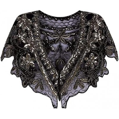 Women's 1920S Shawl Short Wedding Wrap Art Deco Sequin Beaded Evening Cape Flapper Cover Up Summer Capelet