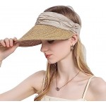 Women Straw Sun Visor Hat Wide Brim Summer Beach Hat Foldable Golf Sun Hat UV Protection Visor Cap Ladies Travel Straw Hat Beige