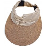 Women Straw Sun Visor Hat Wide Brim Summer Beach Hat Foldable Golf Sun Hat UV Protection Visor Cap Ladies Travel Straw Hat Beige