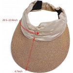 Women Straw Sun Visor Hat Wide Brim Summer Beach Hat Foldable Golf Sun Hat UV Protection Visor Cap Ladies Travel Straw Hat Beige