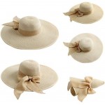 kissun Women Big Bowknot Straw Hat Floppy Foldable Roll up UV Protection Beach Cap Sun Hat