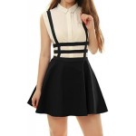 Allegra K Women's Pleated A-Line Elastic Waist Kawaii Braces Mini Suspender Skirt