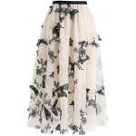 Chicwish Women's Cream 3D Butterfly Double-Layered Mesh Midi Skirt