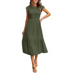 MEROKEETY Women's Flutter Short Sleeve Smocked Midi Dress Summer Casual Tiered A-Line Dress