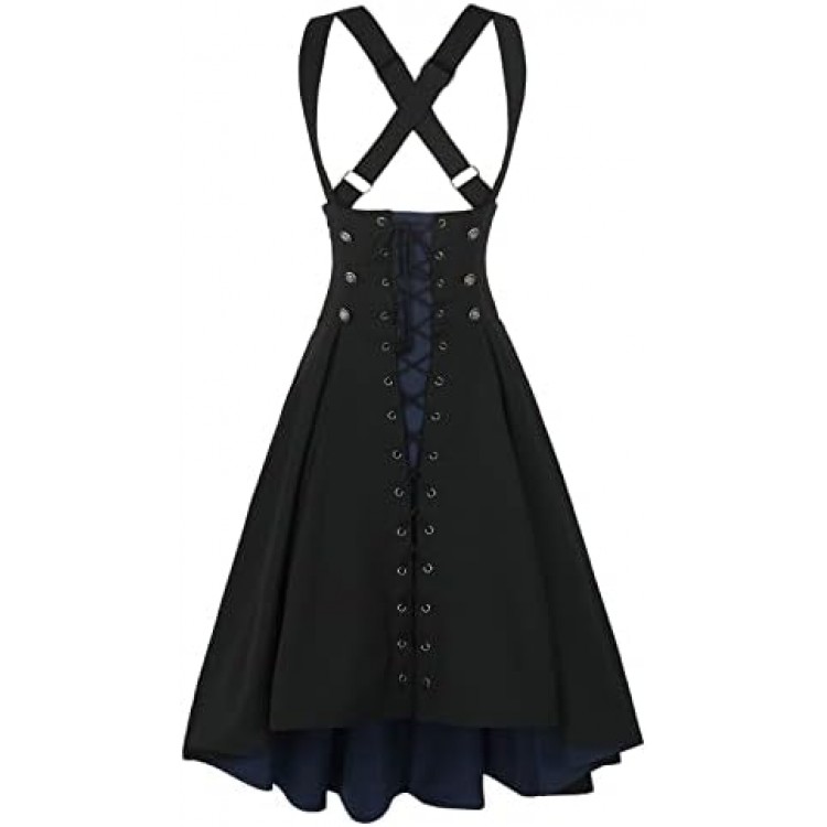 Women's Victorian Steampunk Gothic Skirt High Waist Lace up Suspender Dress Jumper Skirt JSK